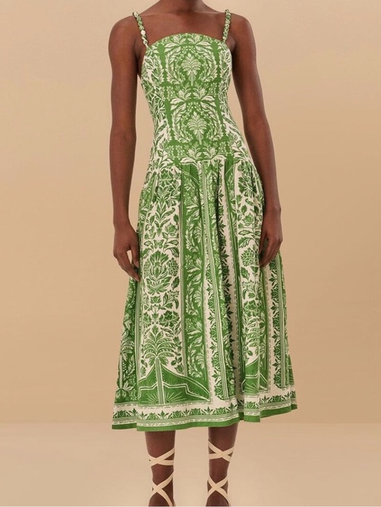 FARM Rio Dresses & Skirts - FarmRio Green Printed Midi Sundress - Strappy Floral Design